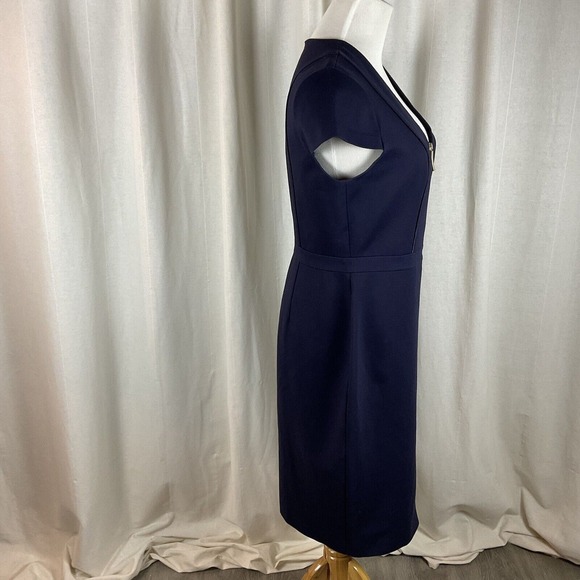 Ted Baker Size 3 US Size 8 Dress Cyanthe Sheath Full Zip Navy gold Career Office - Picture 2 of 10